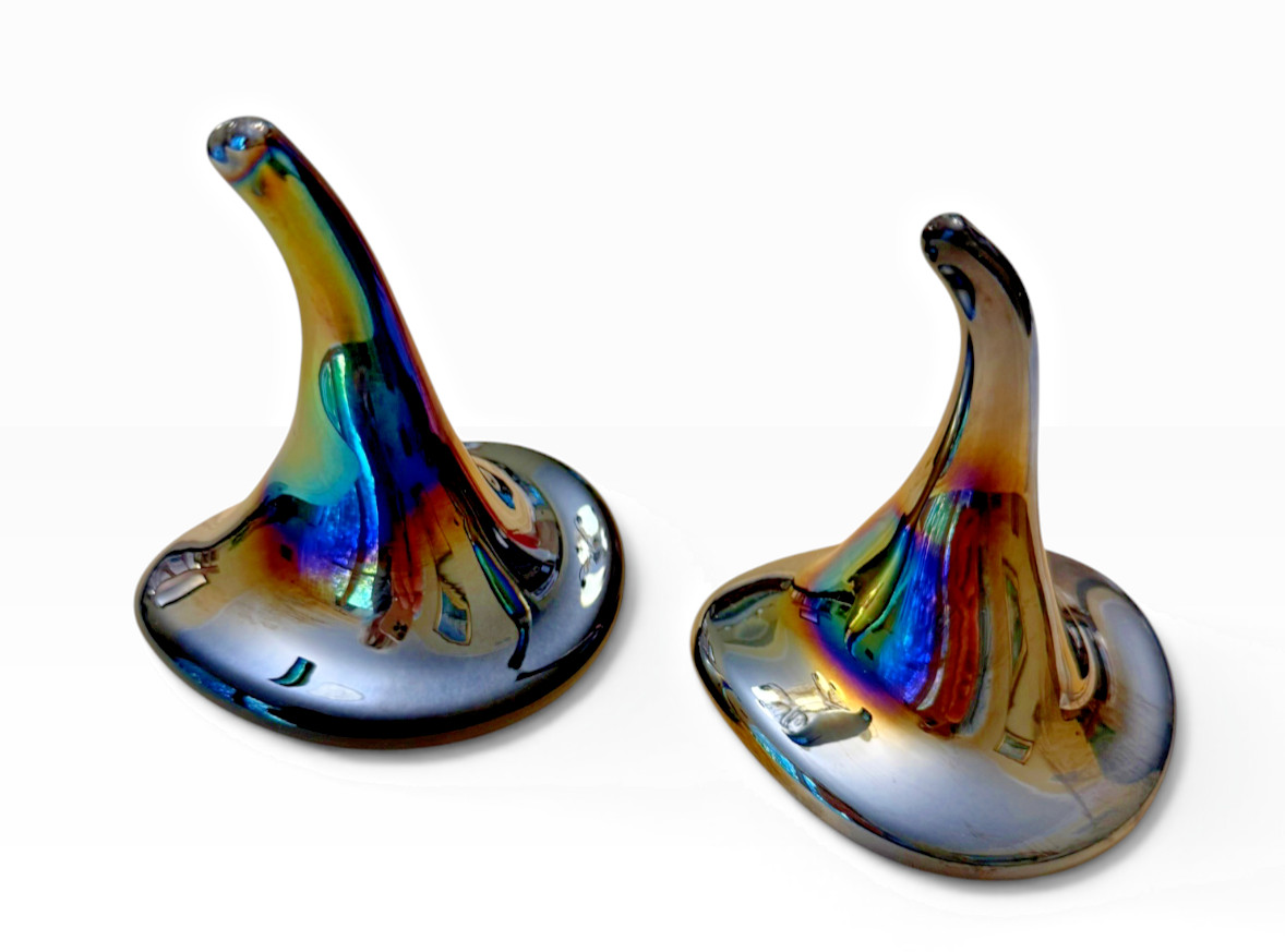 Handcrafted Art Glass Witches Hats Iridescent Purple, Blue, Gold Glass  5