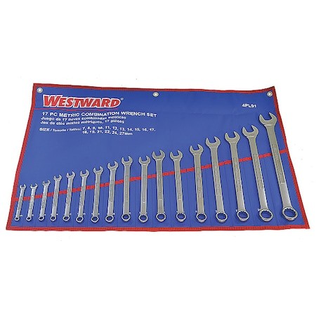 Westward 4Pl91 Combination Wrench Set, Satin, 7-27Mm, 17Pc Westward 4Pl91 Combination Wrench Set, Satin, 7-27Mm, 17Pc