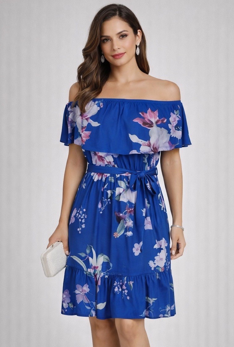 Lipsy Blue Floral Dress 10 Bardot Shoulder Party Ruffle Belt Summer Holiday Mini Lipsy Blue Floral Dress 10 Bardot Shoulder Party Ruffle Belt Summer Holiday Mini