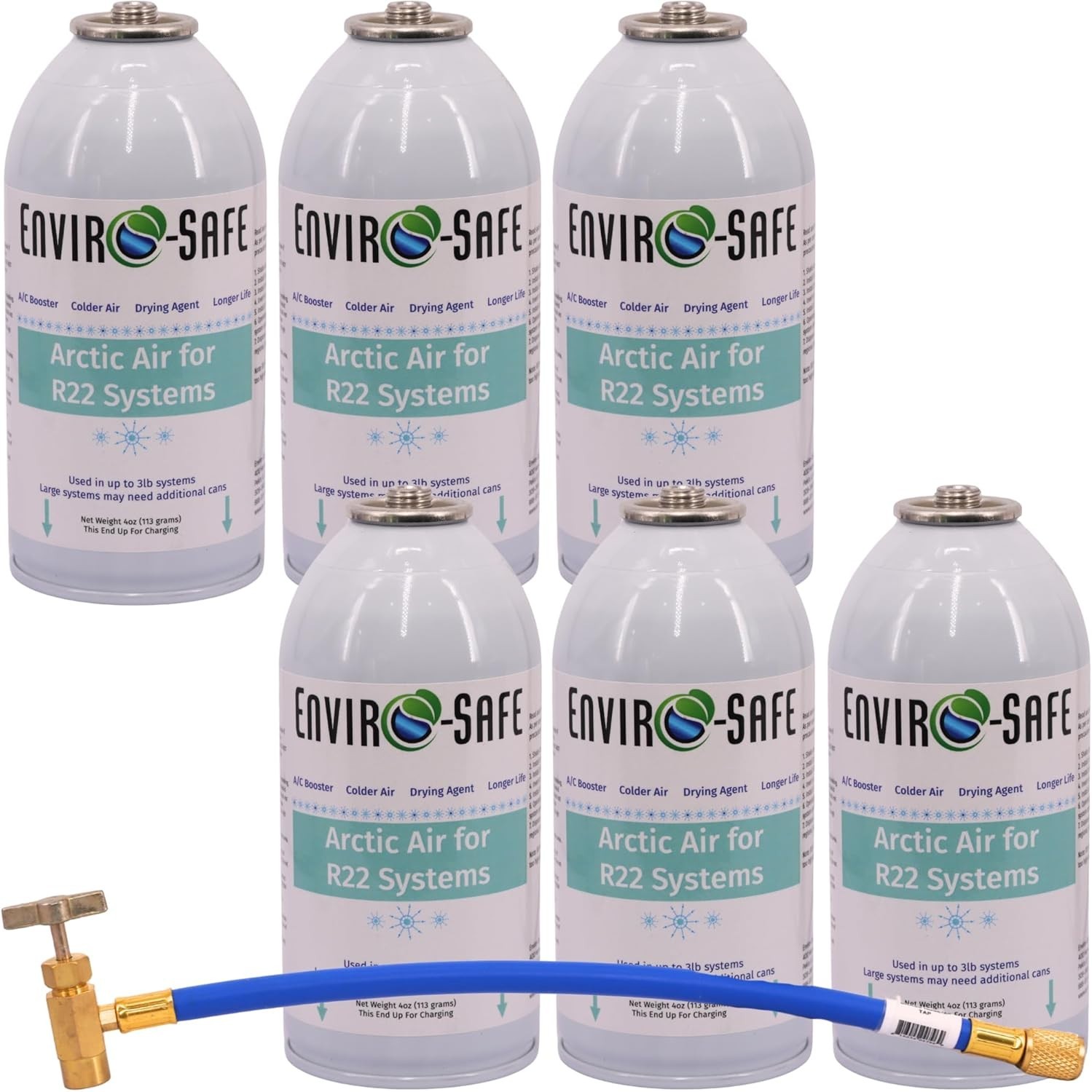 ENVIRO-SAFE Arctic Air for R22 Home Systems (6 Cans) 4oz. with Charging Hose ENVIRO-SAFE Arctic Air for R22 Home Systems (6 Cans) 4oz. with Charging Hose