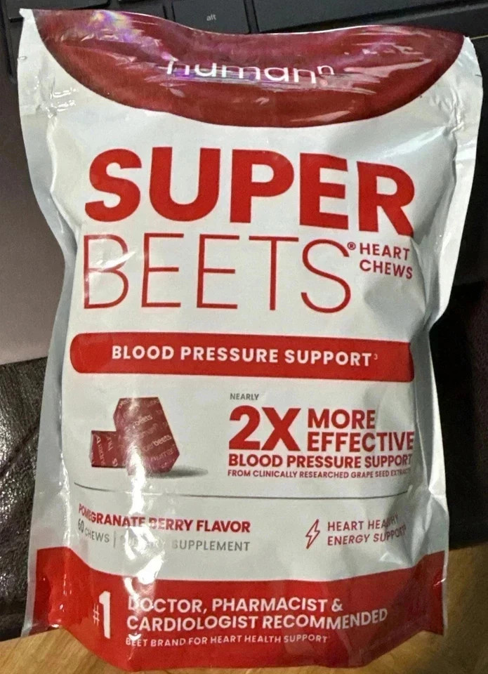 HumanN - SUPER BEETS Heart Chews, Pomegranate, 60 Count, New & Sealed-FREE SHIP-
