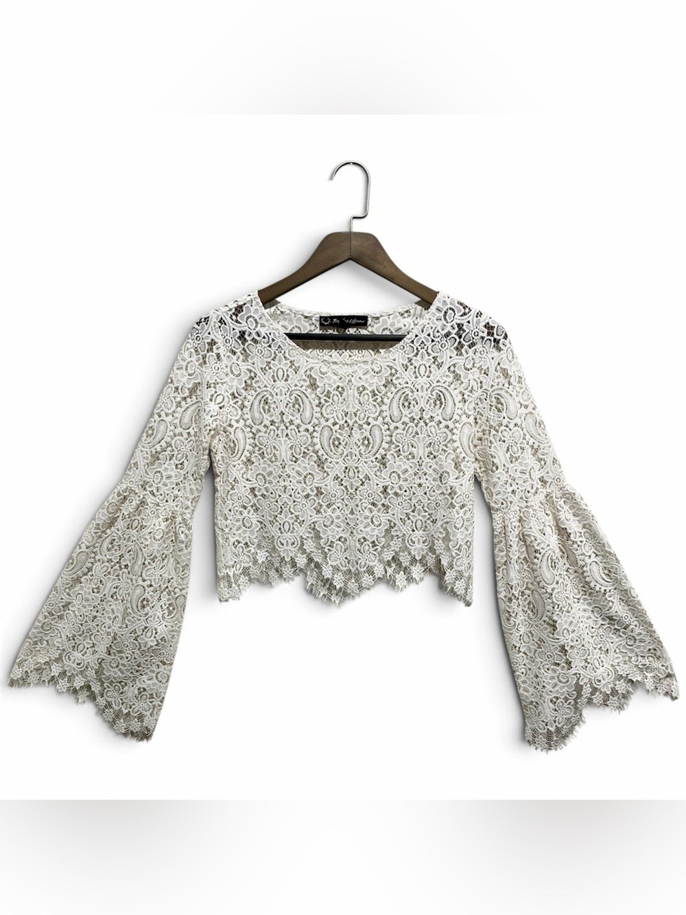 For Love & Lemons Lace Bell Sleeve Crop Top S