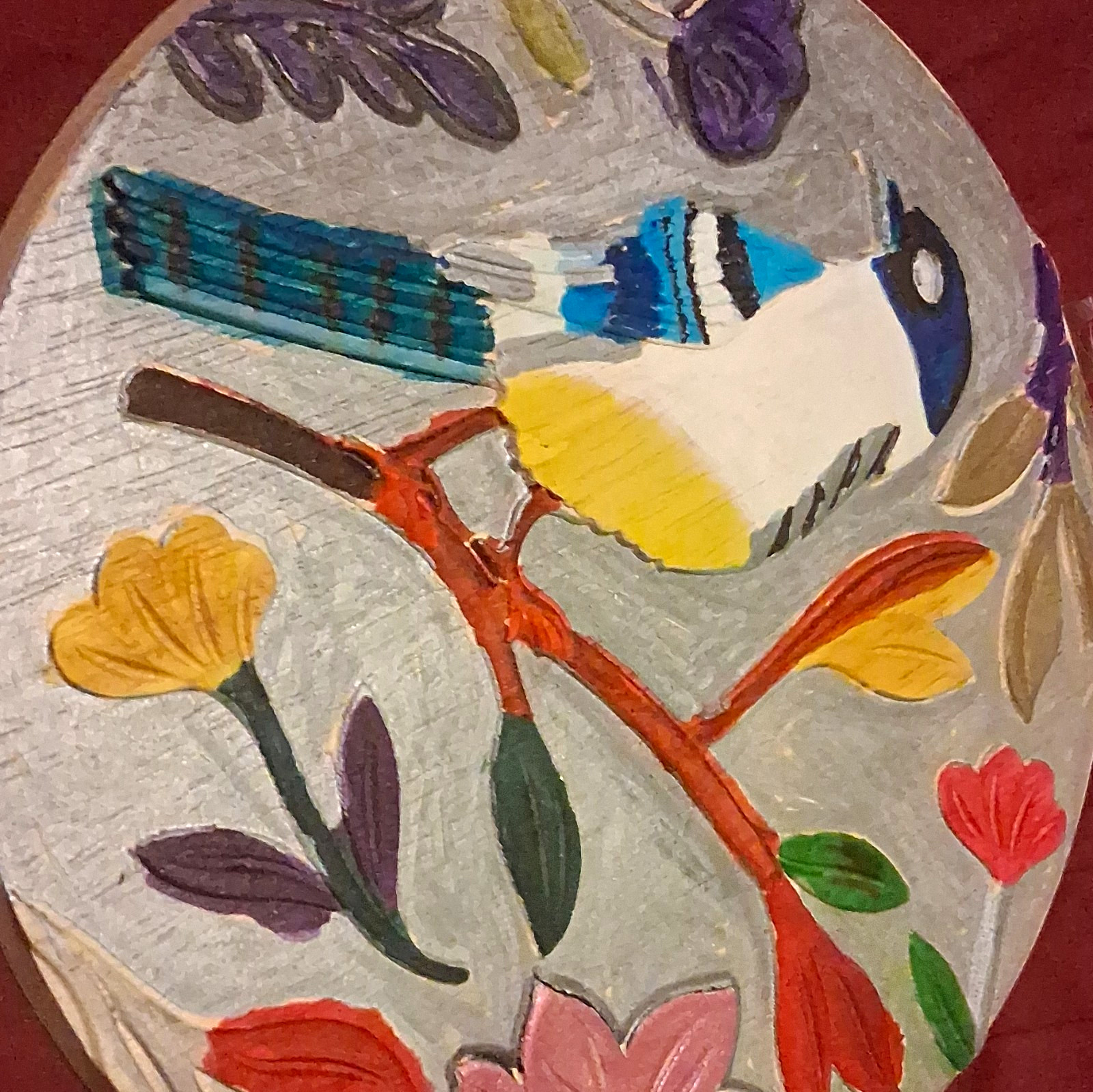 Folk Art Nature Floral Painting - Hand-Painted Round Birds & Flowers Folk Art Nature Floral Painting - Hand-Painted Round Birds & Flowers