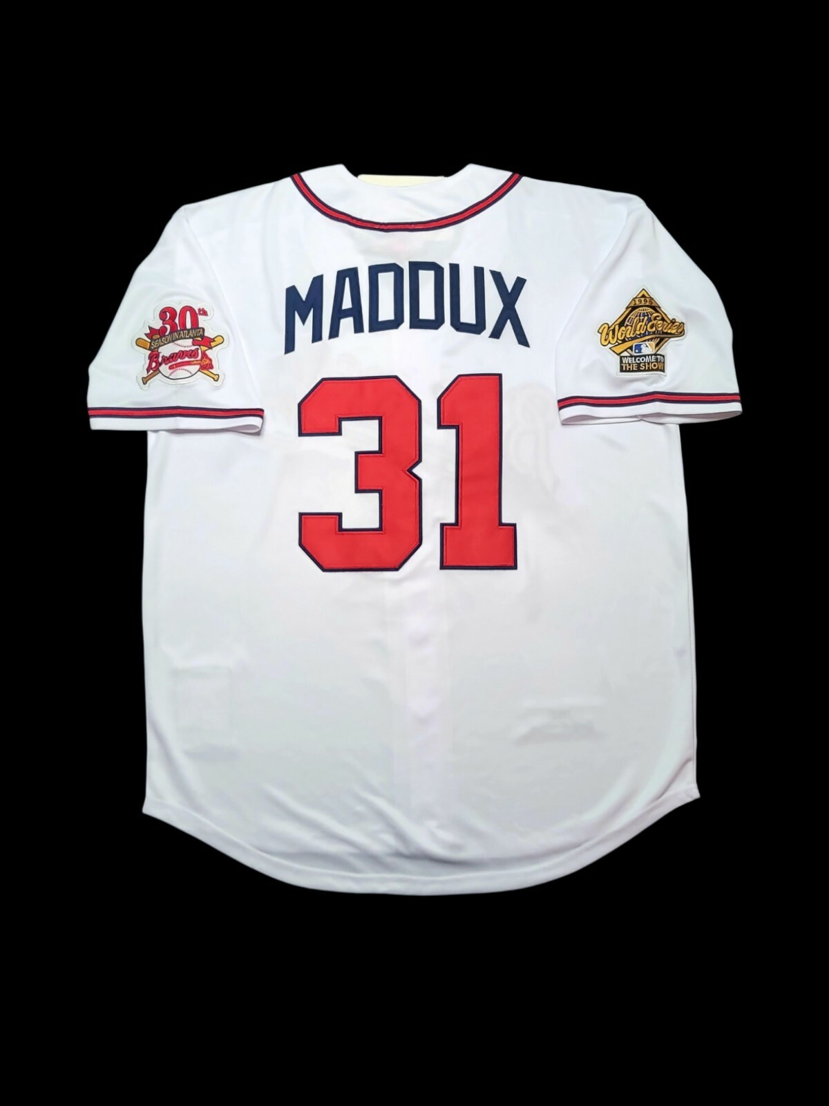 Greg Maddux Atlanta Braves 1995 Men's Home White World Series Baseball Jersey