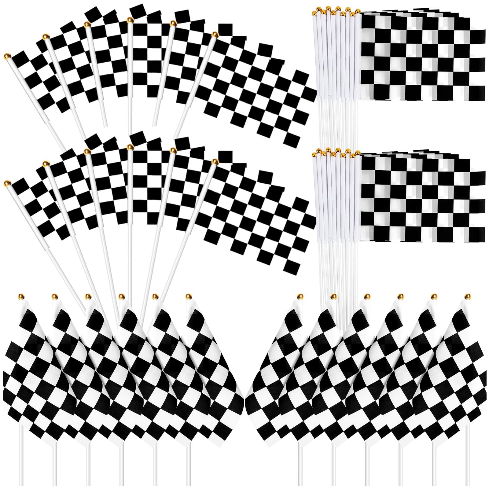 Checkered Flags on Sticks, 40Pcs Black and White Checkered Race Flag Mini Hand H Checkered Flags on Sticks, 40Pcs Black and White Checkered Race Flag Mini Hand H