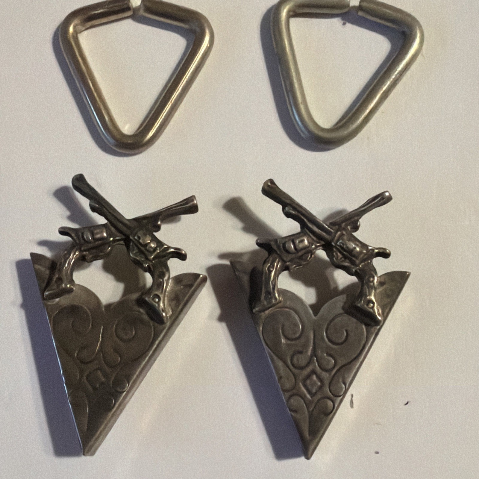 Vintage Native American Sterling Silver Cowboy Cross Pistol Collar Tips Vintage Native American Sterling Silver Cowboy Cross Pistol Collar Tips