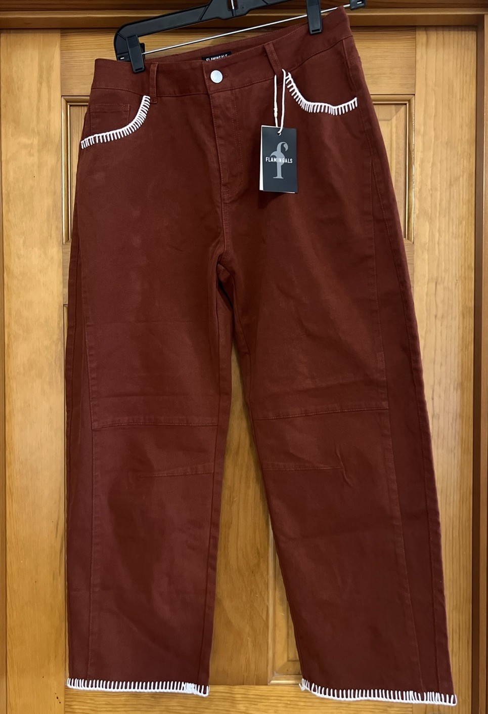 Flamingals Women’s Straight Leg Capri Burnt Orange White Embroidry Sz Medium Flamingals Women’s Straight Leg Capri Burnt Orange White Embroidry Sz Medium