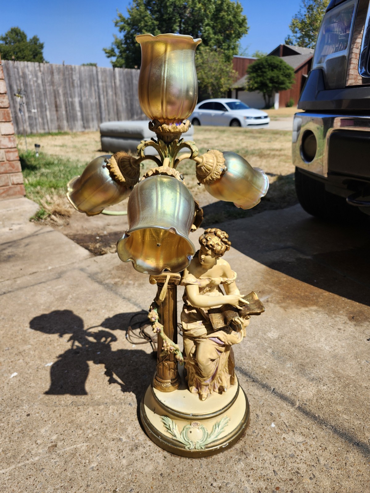 Vintage J.B. Hirsch Art Nouveau Figural Lamp 4 Light Collection Francaise France