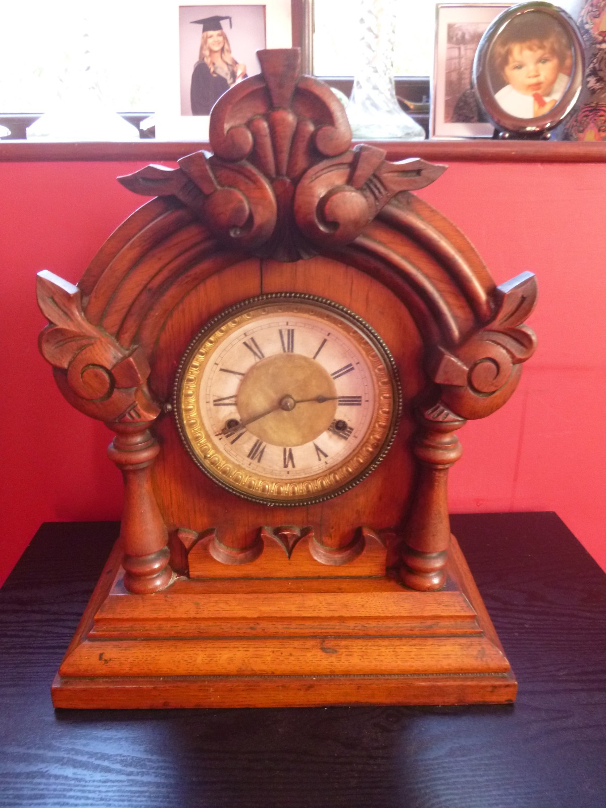 Rare Antique British Carved Wood Mantel/Shelf Clock 1885 - 1909