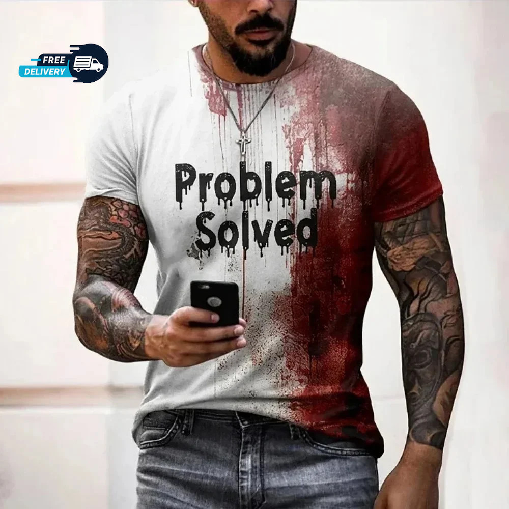 Men's T Shirts Problem Solved Bloody Print Tees Fashion Horrible Halloween Short Men's T Shirts Problem Solved Bloody Print Tees Fashion Horrible Halloween Short