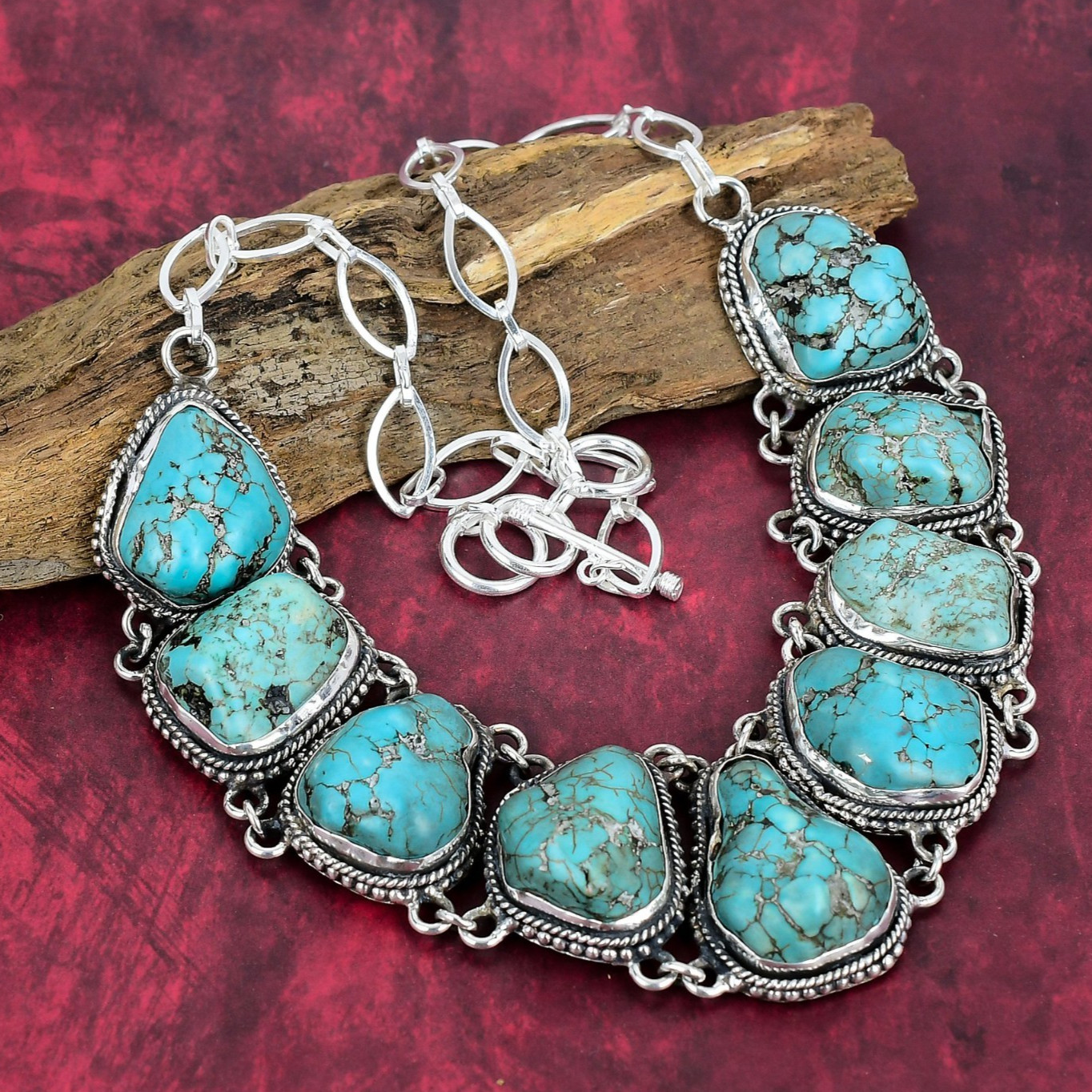 Natural Turquoise Tumble Gemstone 925 Sterling Silver Necklace Jewelry Love Gift Natural Turquoise Tumble Gemstone 925 Sterling Silver Necklace Jewelry Love Gift