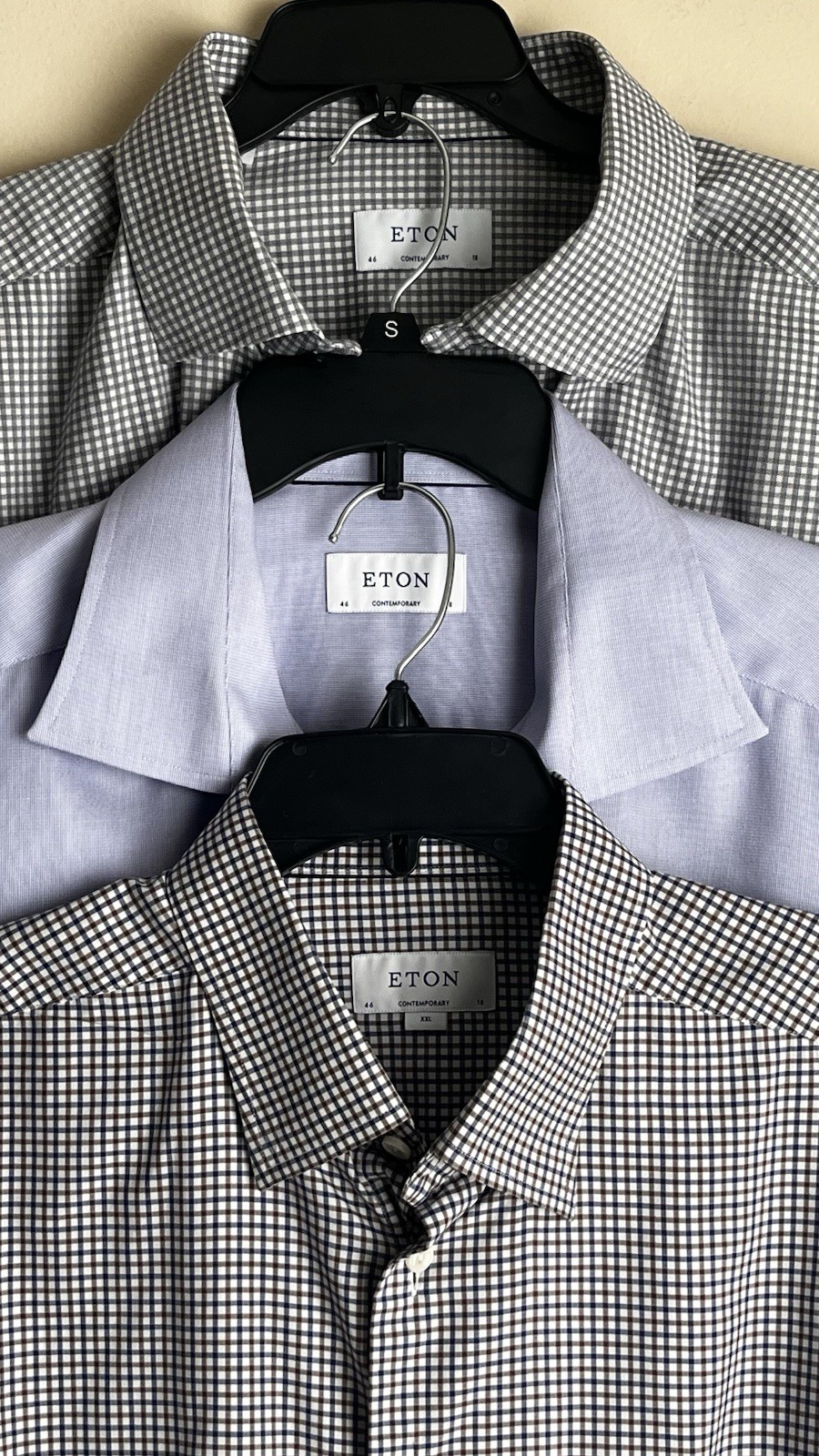 Eton Contemporary Dress Shirts Lot 3 Mens 18 EU46 100% Cotton Luxury Plain&Check