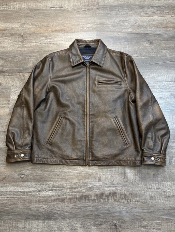 Vintage American Eagle Outfitters Men’s Brown Leather Jacket LG Cafe Racer Bomb