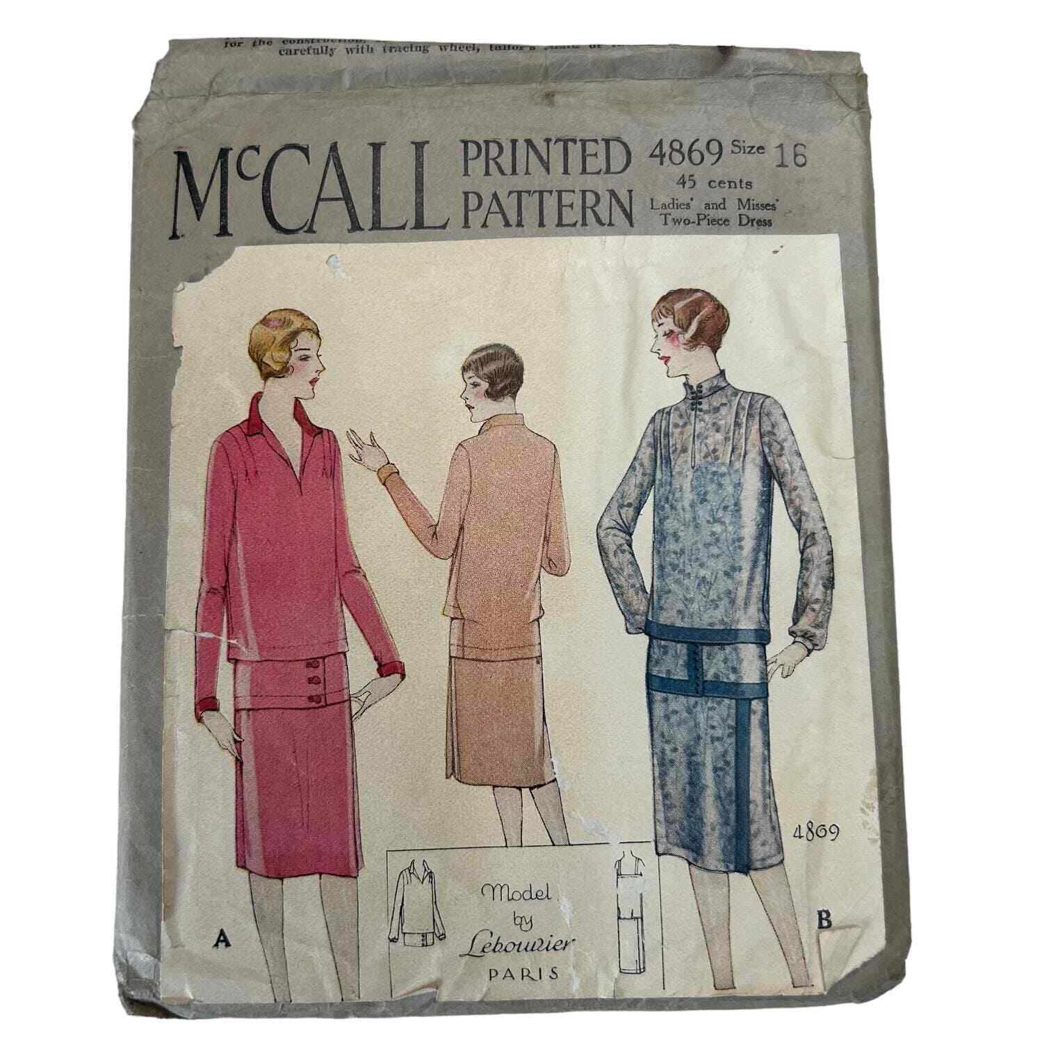 McCall Antique Early 1900\'s Pattern #4869 Ladies/Misses 2 Pc Dress Sz16 HTF RARE