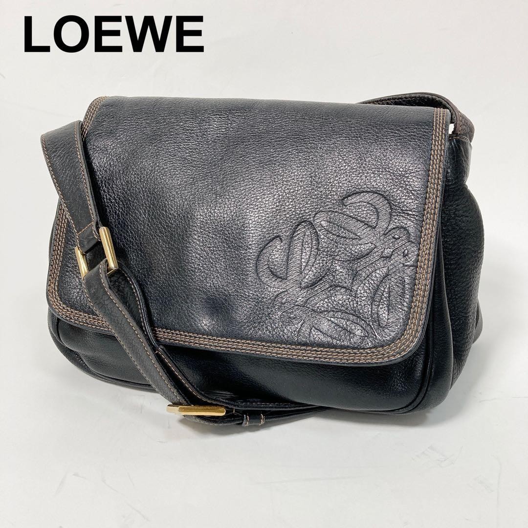 Loewe Anagram Embossed Leather Stitch Shoulder Bag Crossbody Black 21x24x8cm Loewe Anagram Embossed Leather Stitch Shoulder Bag Crossbody Black 21x24x8cm