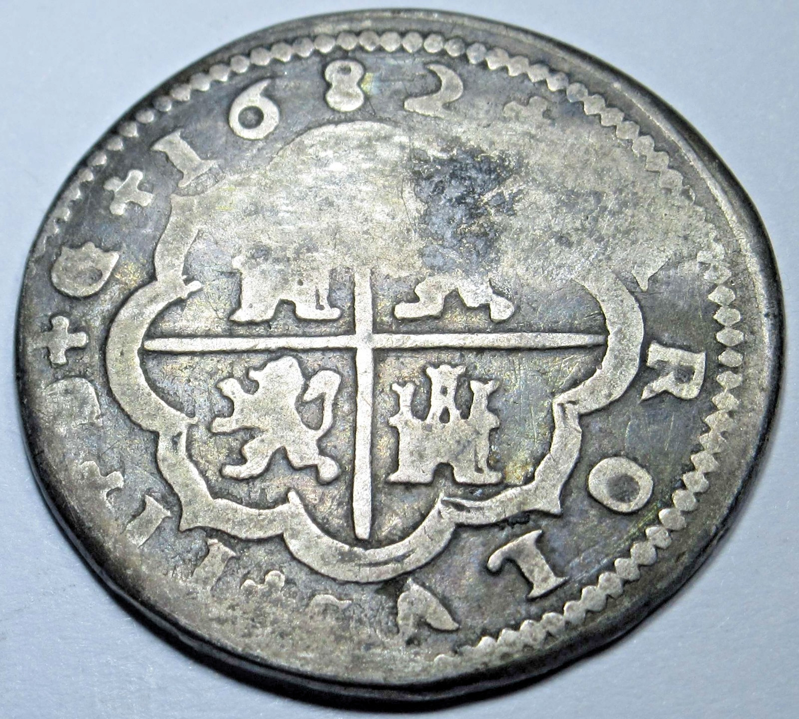 1682 Spanish Silver 2 Reales Genuine Antique Two Bit 1600\'s Colonial Pirate Coin