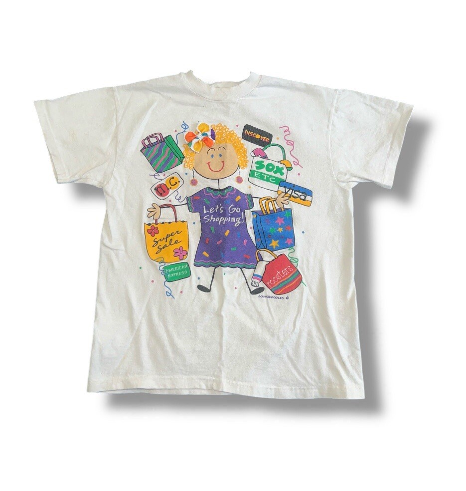 Vtg 90s Kid’s Cockadoodles Single Stitch Let’s Go Shopping Shirt Sz Large USA Vtg 90s Kid’s Cockadoodles Single Stitch Let’s Go Shopping Shirt Sz Large USA