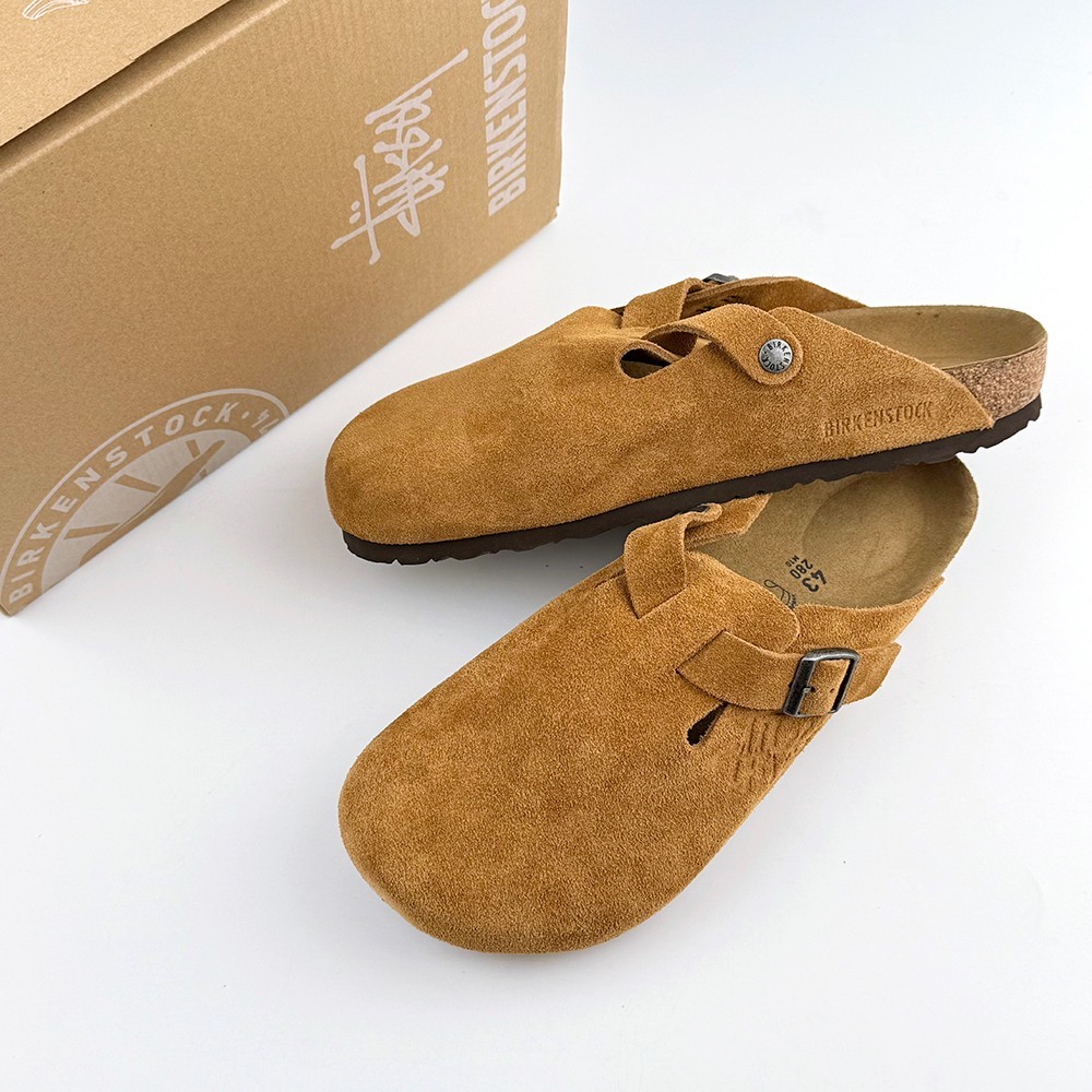 Birkenstock x Stussy Men's and Women's Boston Caramel Suede Wide Clog EU37-45