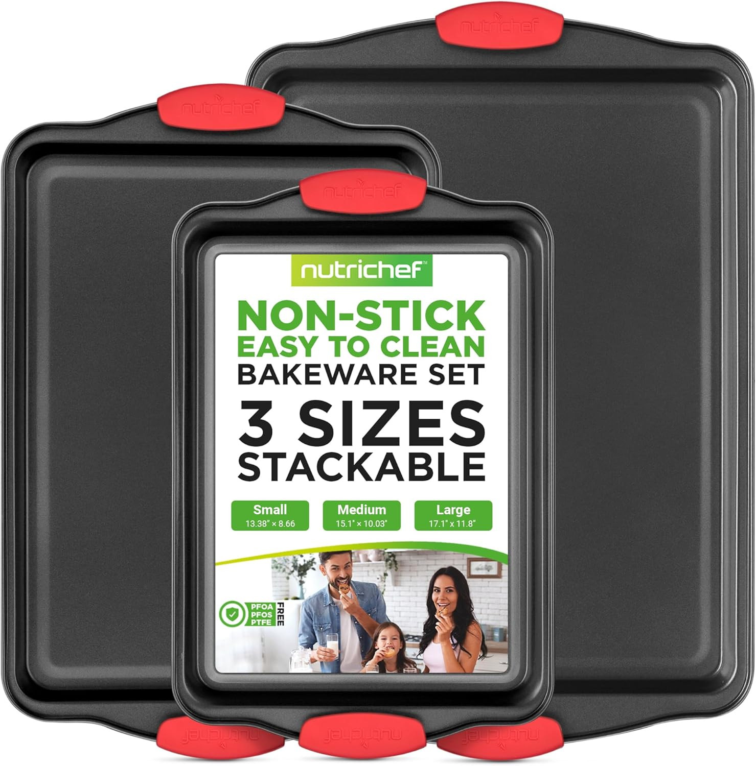 3‑Piece Nonstick Cookie Sheets – Carbon Steel Baking Sheet Set with Non Stick Co