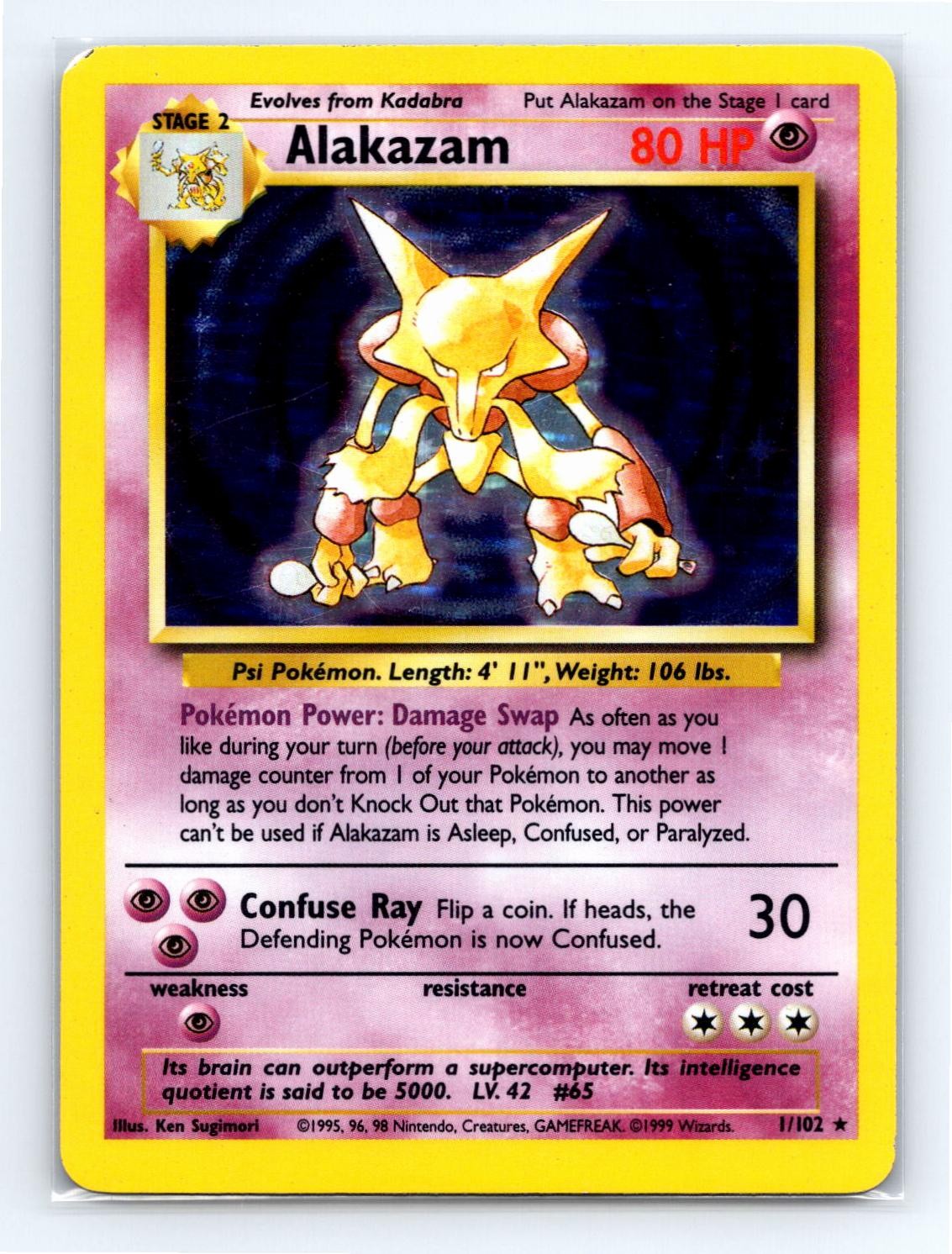 Alakazam 1/102 Holo Rare Base Set Unlimited Pokemon Lightly Played