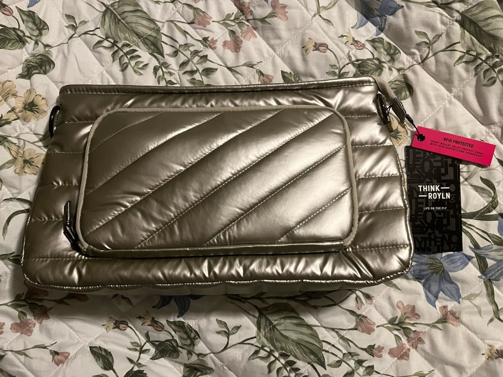 THINK ROYLN Quilted Crossbody Bag With Pouch Zip Closure Champagne Pearl RFID THINK ROYLN Quilted Crossbody Bag With Pouch Zip Closure Champagne Pearl RFID
