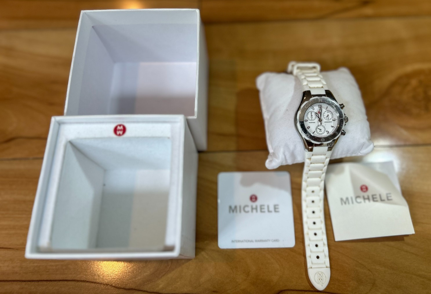 Michele Tahitian Jelly Bean Women Watch Silver Tone Chronograph New Batteries