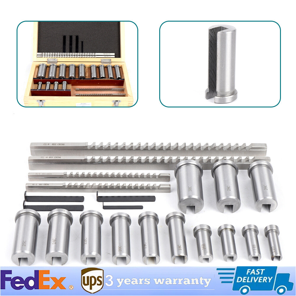 Keyway Broach Kit 22 Pcs Keyway Broach Set Collared Bushing Shim Set Fitted Box