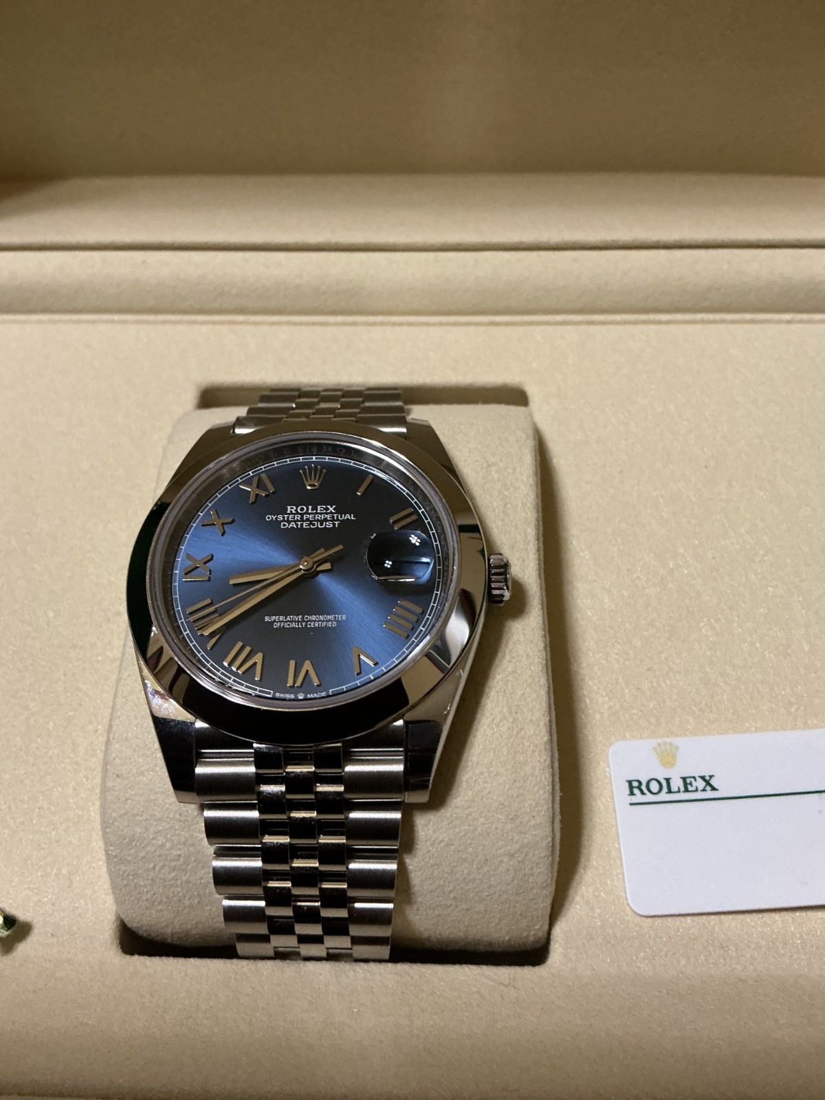 Rolex Datejust New Never Worn 41 MM Blue Dial Jubilee Bracelet with Smooth Bezel