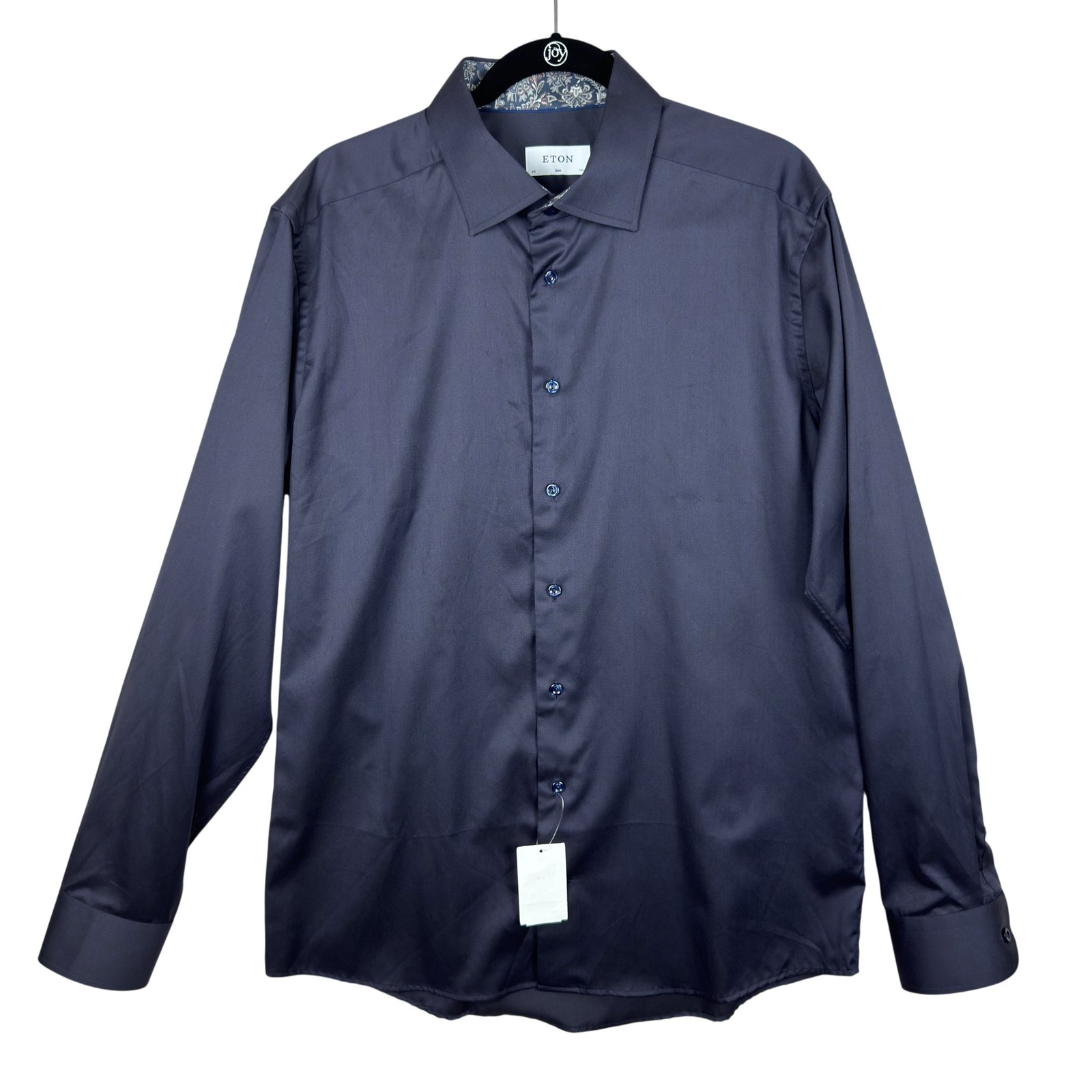 Eton Slim Dress Shirt Men’s Sz 44 17.5 Navy Blue Cotton NWT $265 Flawed Workwear
