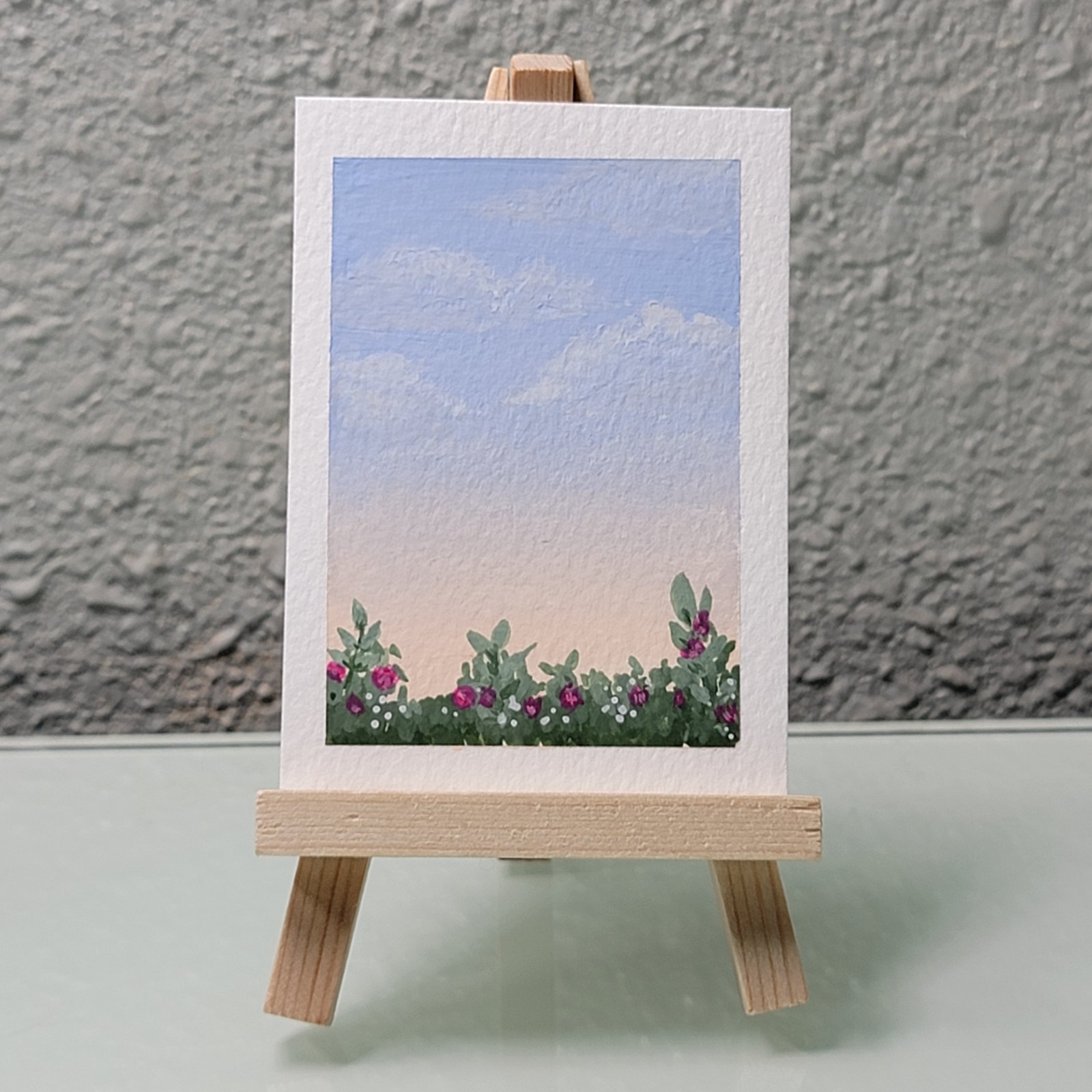 ACEO Original Gouache Painting Sky Clouds & Flowers Landscape KatieBearDesigns ACEO Original Gouache Painting Sky Clouds & Flowers Landscape KatieBearDesigns