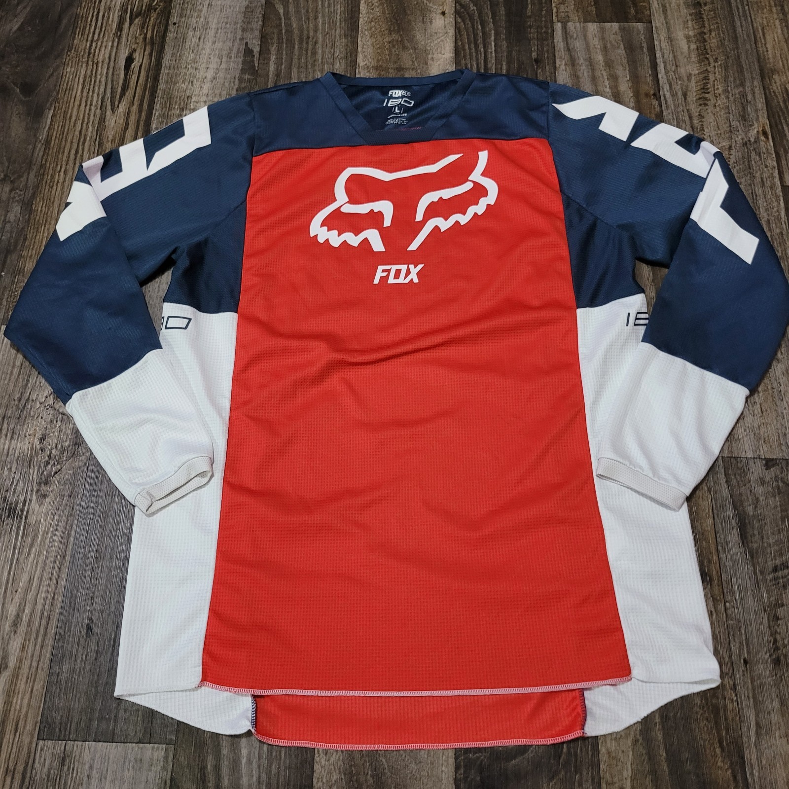 Fox Racing 180 Motocross Jersey White/Red/Blue Patriotic Mens Size Large Fox Racing 180 Motocross Jersey White/Red/Blue Patriotic Mens Size Large