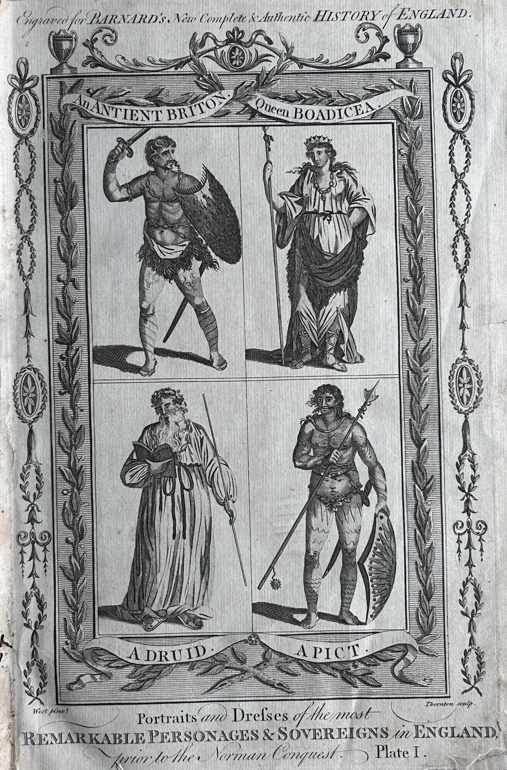 1785 Ancient Briton Boadicea Druid Pict Ancient Britain Original Antique Print