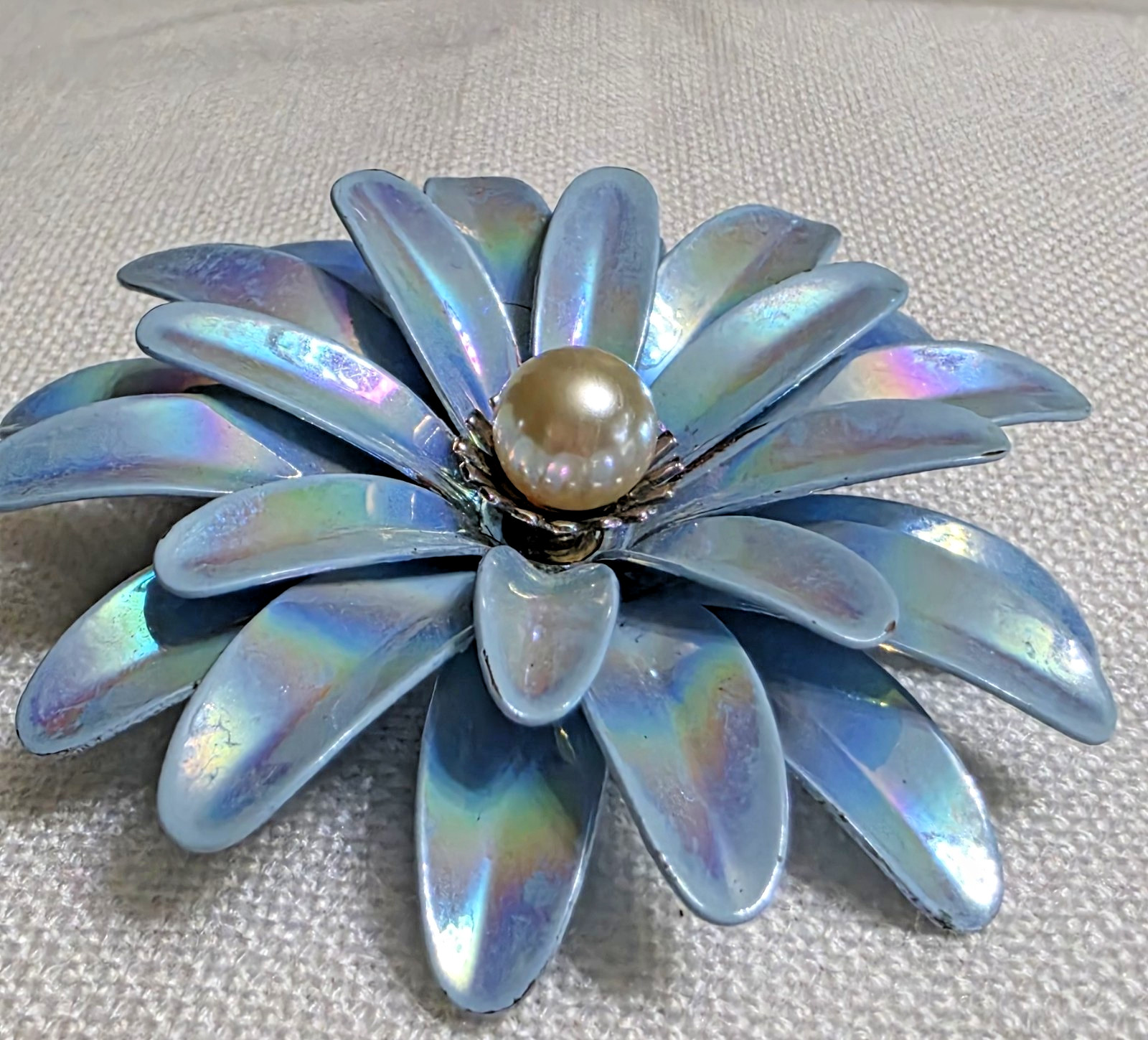 Vintage Coro Iridescent Blue Enamel Faux Pearl Silver Tone Brooch Blossom Only Vintage Coro Iridescent Blue Enamel Faux Pearl Silver Tone Brooch Blossom Only
