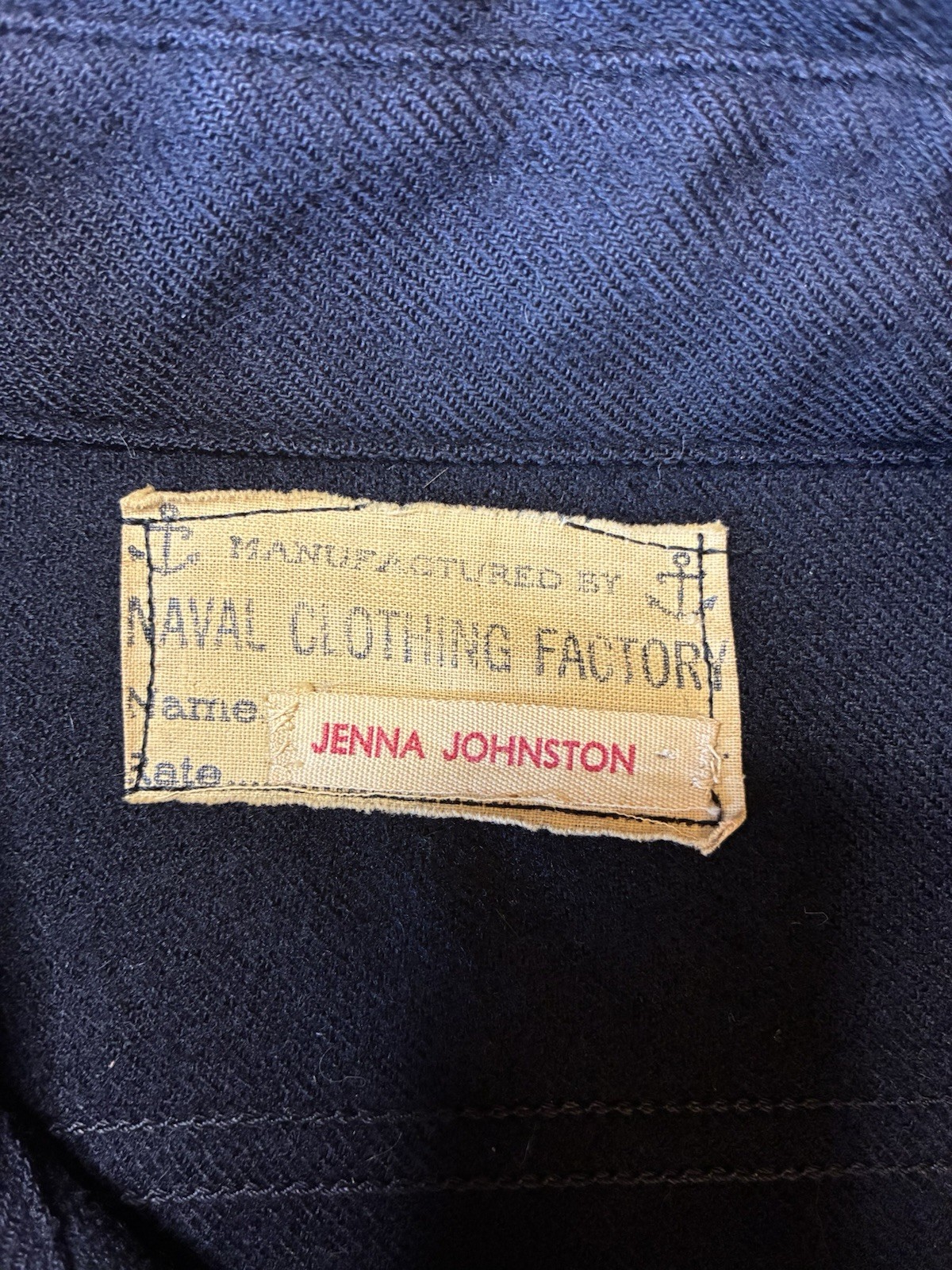 Vintgae 1940’s WWII US Navy CPO Shirt Single Pocket Waves Named Jenna Johnston Vintgae 1940’s WWII US Navy CPO Shirt Single Pocket Waves Named Jenna Johnston
