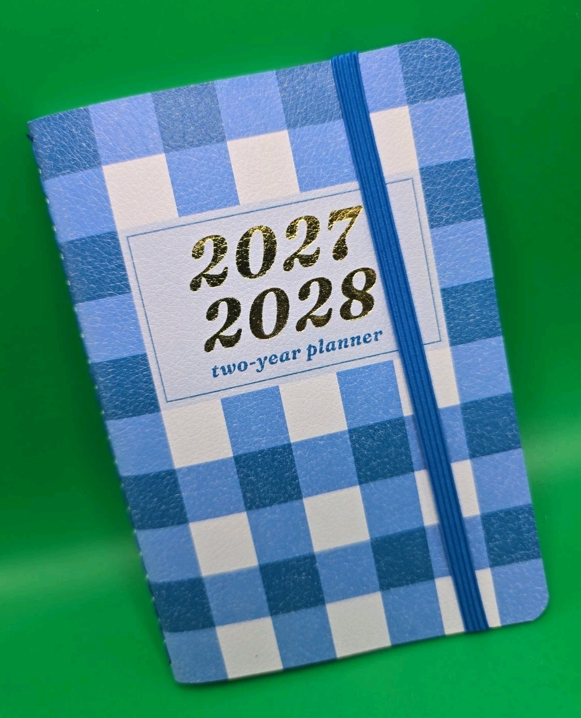2027-2028 Monthly Pocket Planner Blue Plaid Theme 2-Year Calendar Organizer