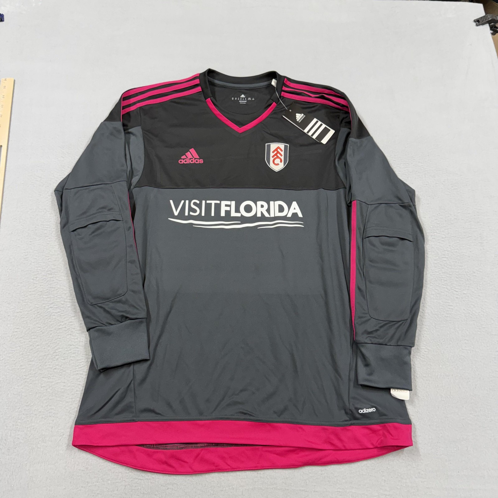 Fulham Jersey Mens XL Gray Soccer Football Adidas Visit Florida Long Sleeve GK