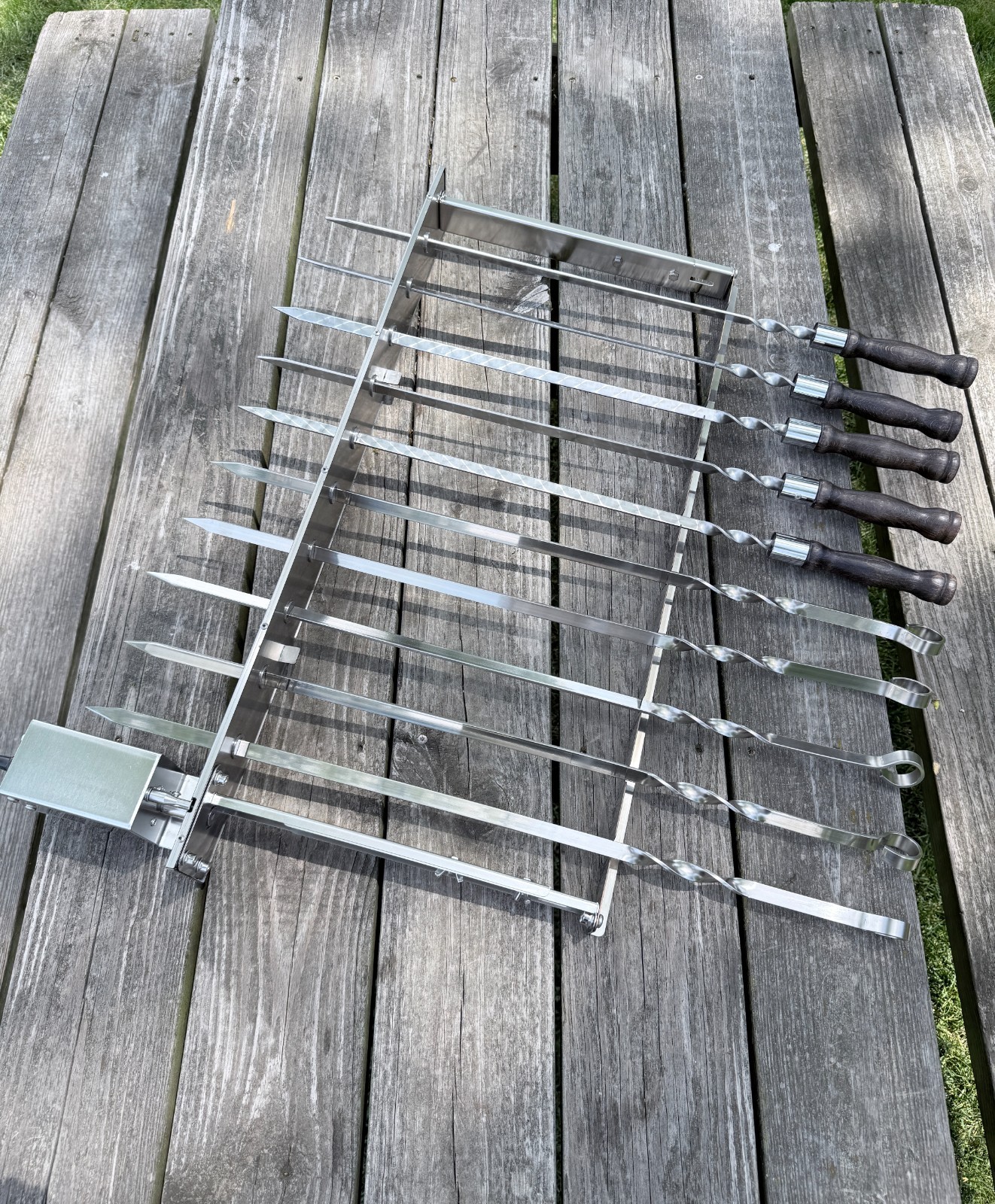 Heavy-Duty Stainless Steel Electric Skewer Rotisserie for 10 Skewers Heavy-Duty Stainless Steel Electric Skewer Rotisserie for 10 Skewers