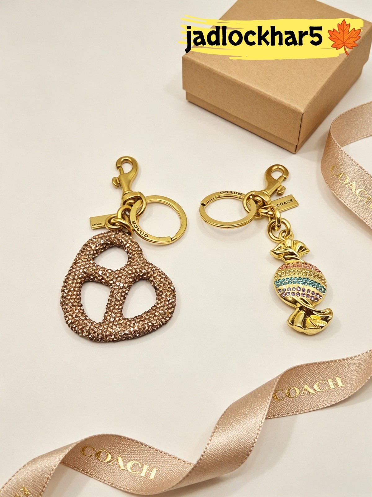 Coach Rhinestone Pretzel & Rainbow Crystal Candy Keychains Set Coach Rhinestone Pretzel & Rainbow Crystal Candy Keychains Set