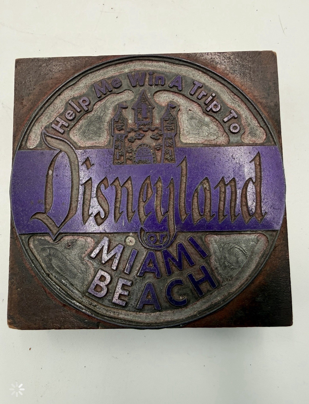 Vintage Disneyland/Miami Beach Cast Block Metal Printing / Plaque- Win A Trip