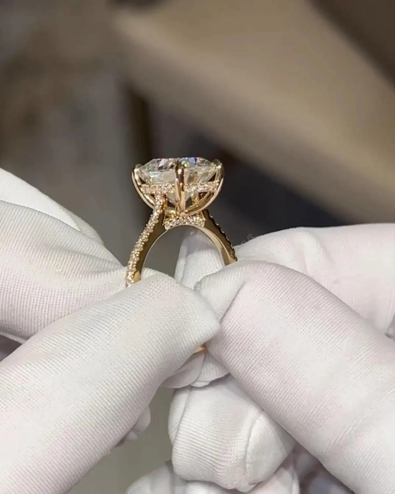 5CT Elongated Cushion Cut Lab Grown Diamond 14K Gold Hidden Halo Engagement Ring