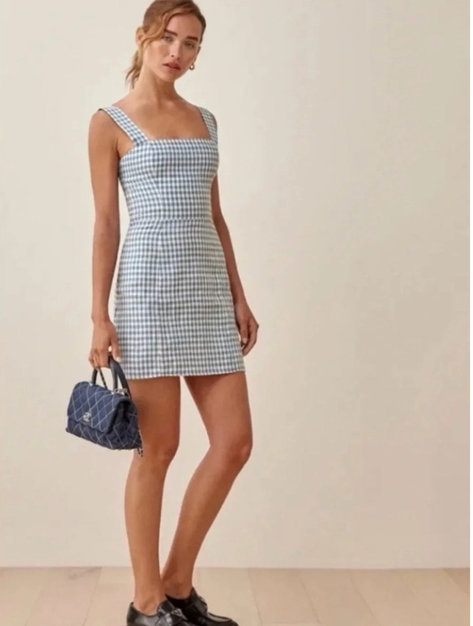 Reformation Blue Brigitte Linen Dress in Azure Check sz 6 Reformation Blue Brigitte Linen Dress in Azure Check sz 6