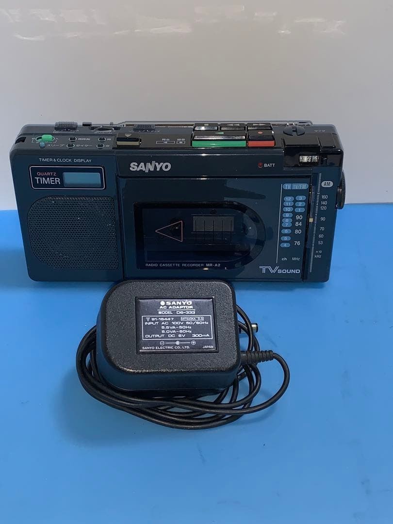 SANYO MR-A2 Radio Cassette Recorder Black W/Adapter Operation confirmed Used