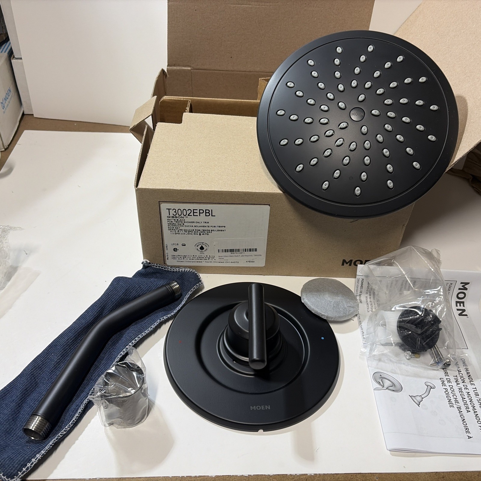 Moen T3002EPBL Gibson Posi-Temp Shower Only Trim Matte Black 8 Inch Showerhead