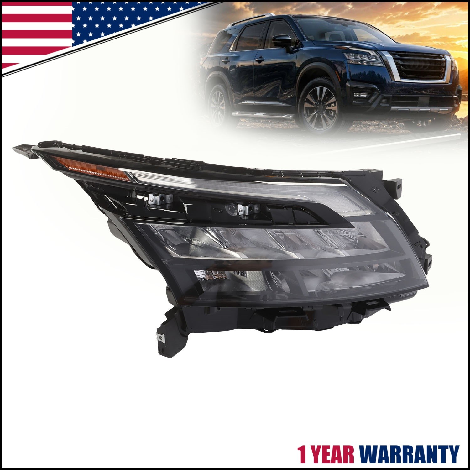 Fit For Nissan Pathfinder 2023-2025 Black Bezel LED Headlight Passenger/Right
