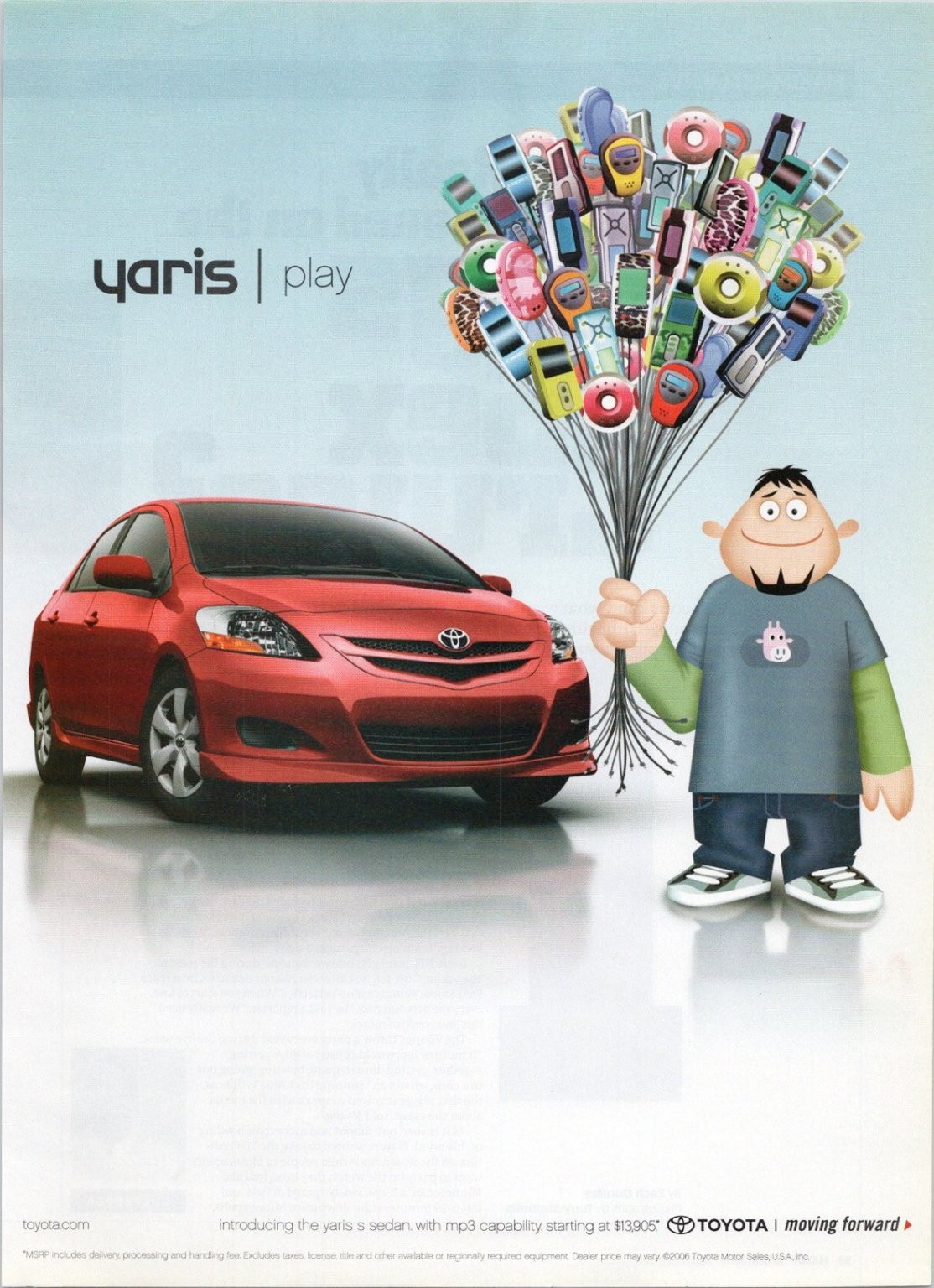 Toyota Yaris Play 2006 Print Ad Red Sedan MP3 Capability Collectible Toyota Yaris Play 2006 Print Ad Red Sedan MP3 Capability Collectible