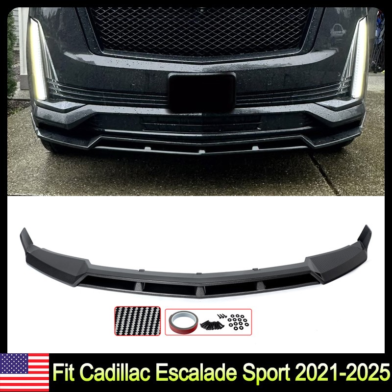 V Style Carbon Look Front Bumper Splitter Lip For 2021-2025 Cadillac Escalade US