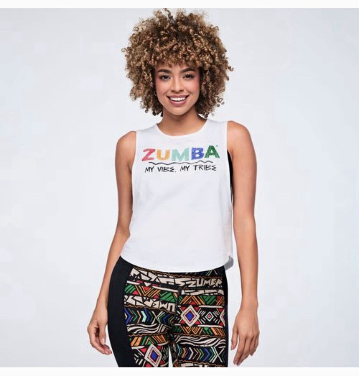 Zumba Wear Women\'s XS White Lightweight Cotton Sleeveless Crew Neck Graphic Tank Zumba Wear Women\'s XS White Lightweight Cotton Sleeveless Crew Neck Graphic Tank