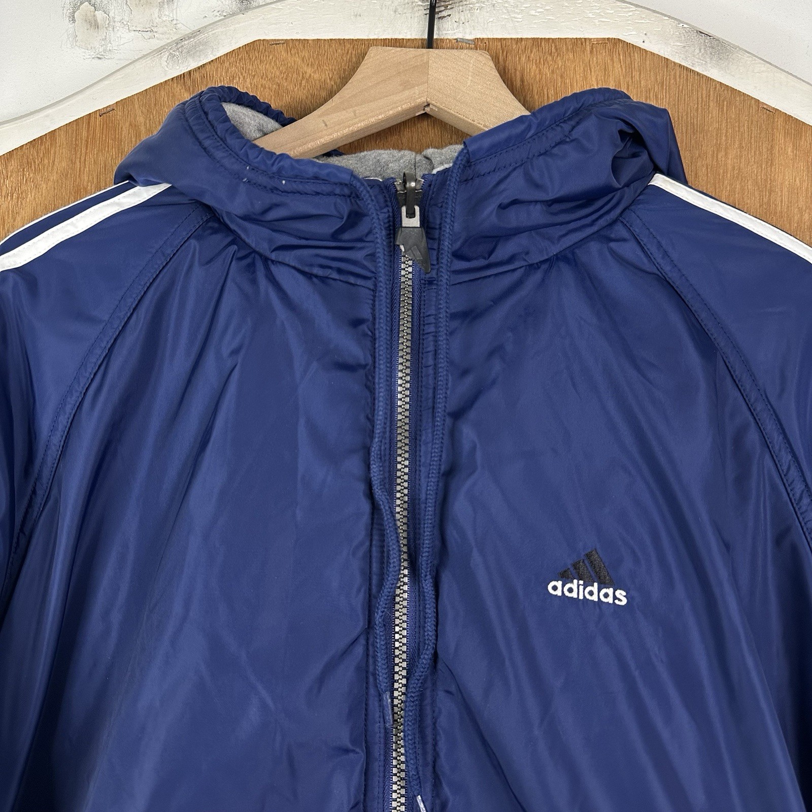 VTG Adidas Jacket Mens XL Blue Fleece Lined Reversible Windbreaker 3 Stripes 90s VTG Adidas Jacket Mens XL Blue Fleece Lined Reversible Windbreaker 3 Stripes 90s