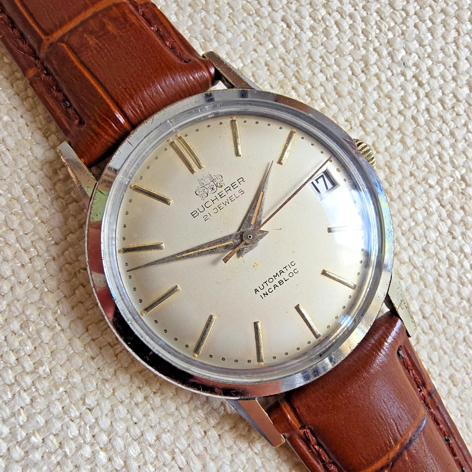 Vintage BUCHERER men\'s automatic watch Date ETA 2452 swiss 1960s