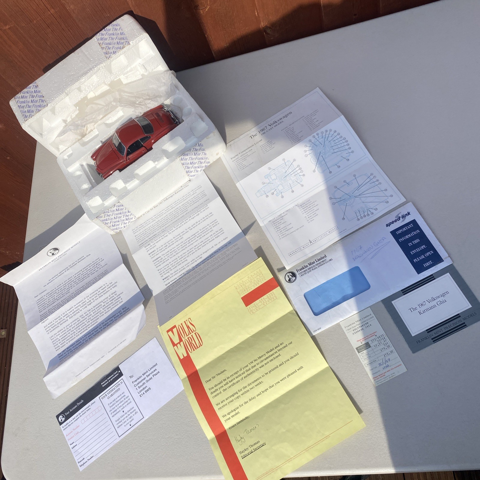 Franklin Mint 1:24 Scale 1967 Volkswagen Karmann Ghia With Original Paperwork Franklin Mint 1:24 Scale 1967 Volkswagen Karmann Ghia With Original Paperwork